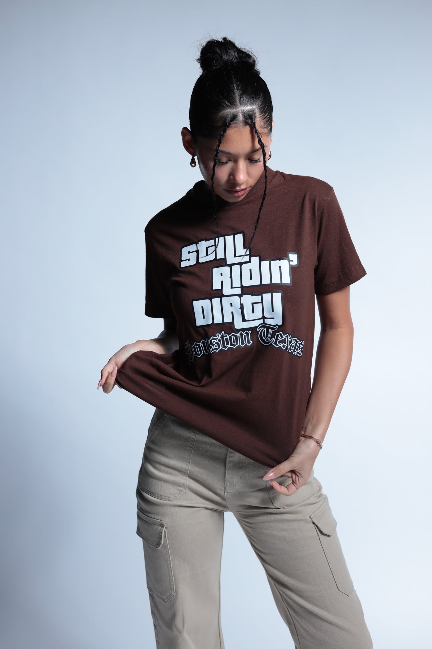Brown "Still Ridin Dirty" graphic tee