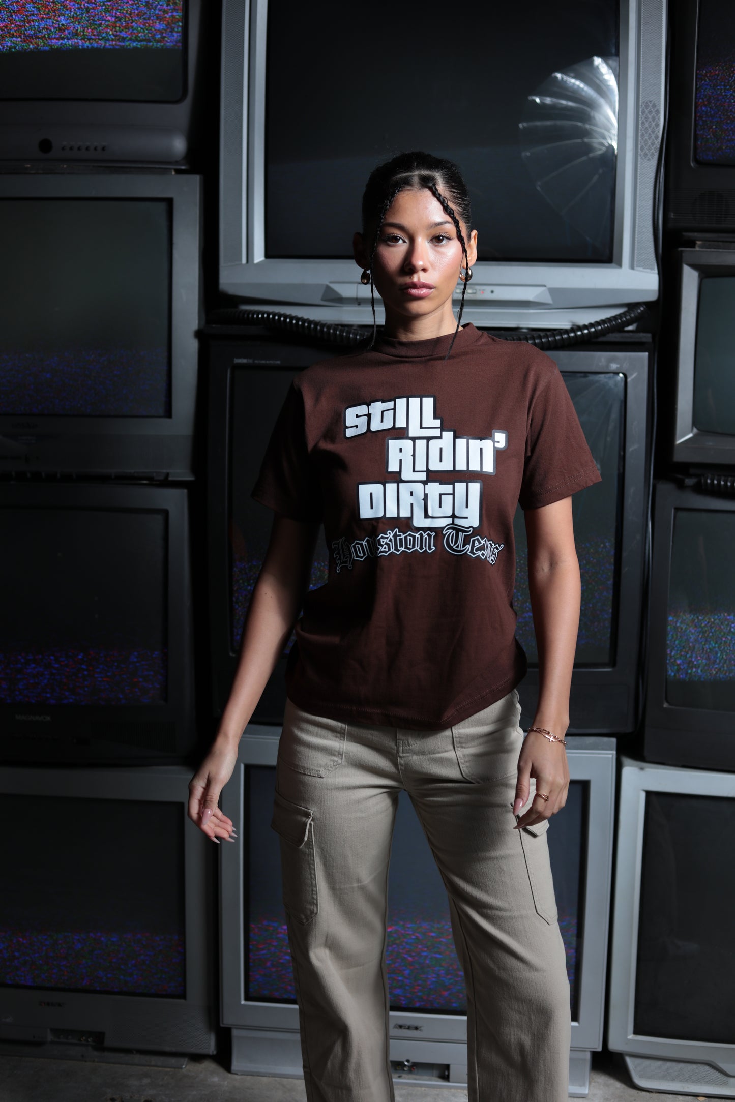Brown "Still Ridin Dirty" graphic tee