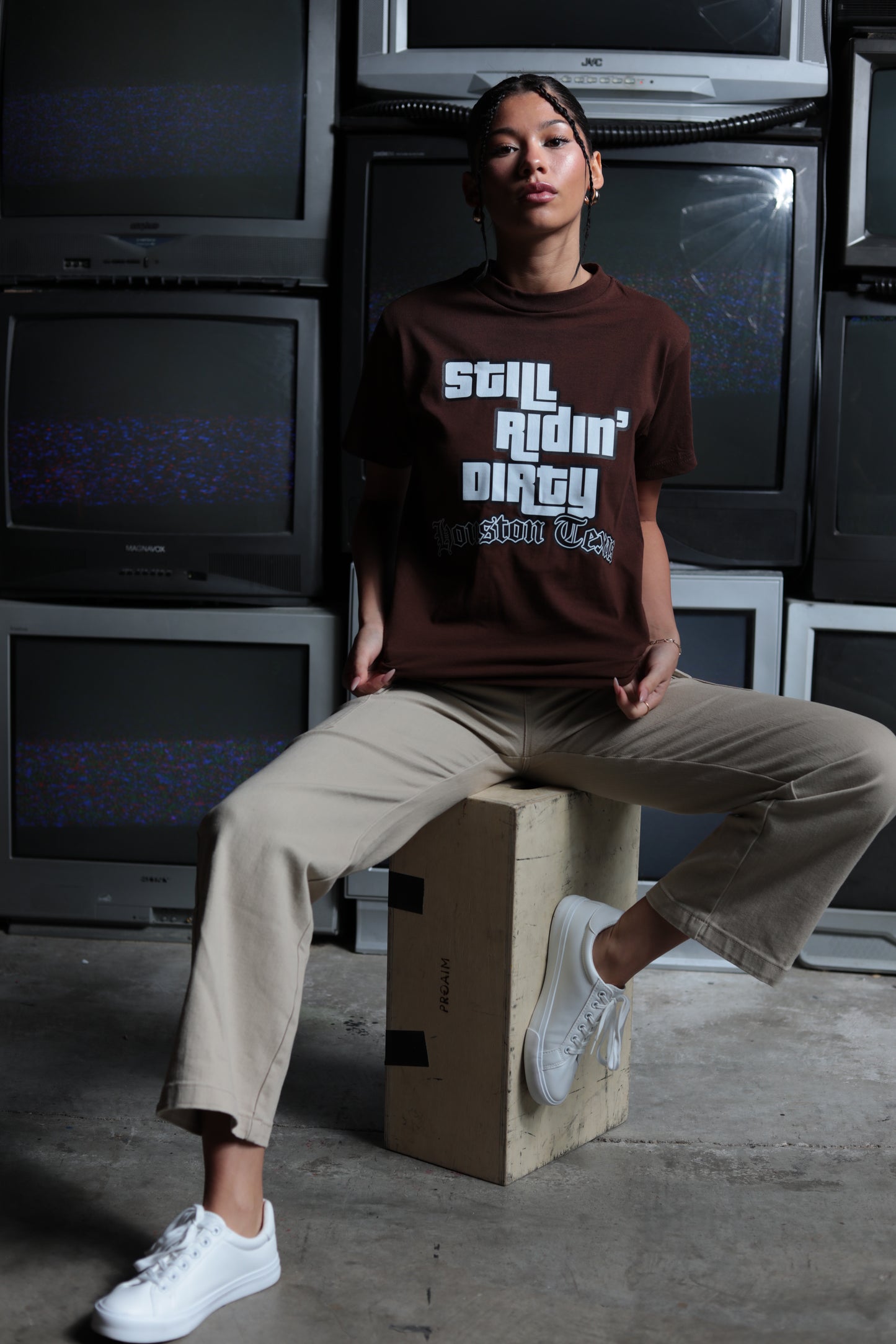 Brown "Still Ridin Dirty" graphic tee