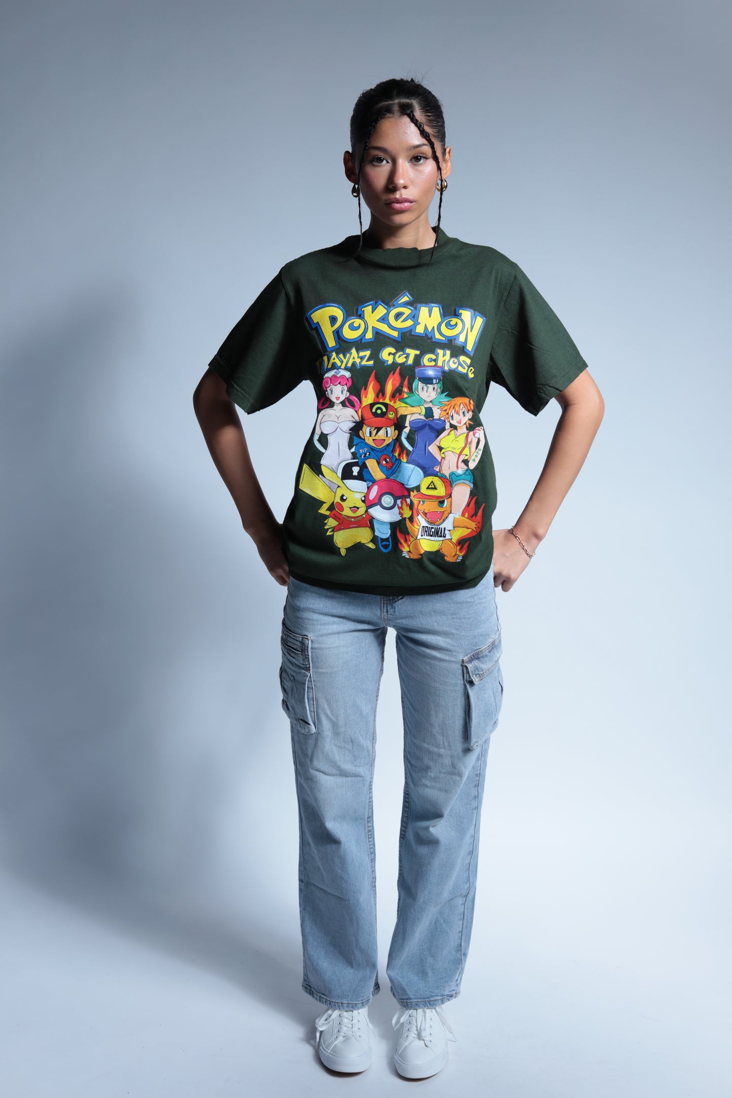 Pocket Monsters inspired design green shirt