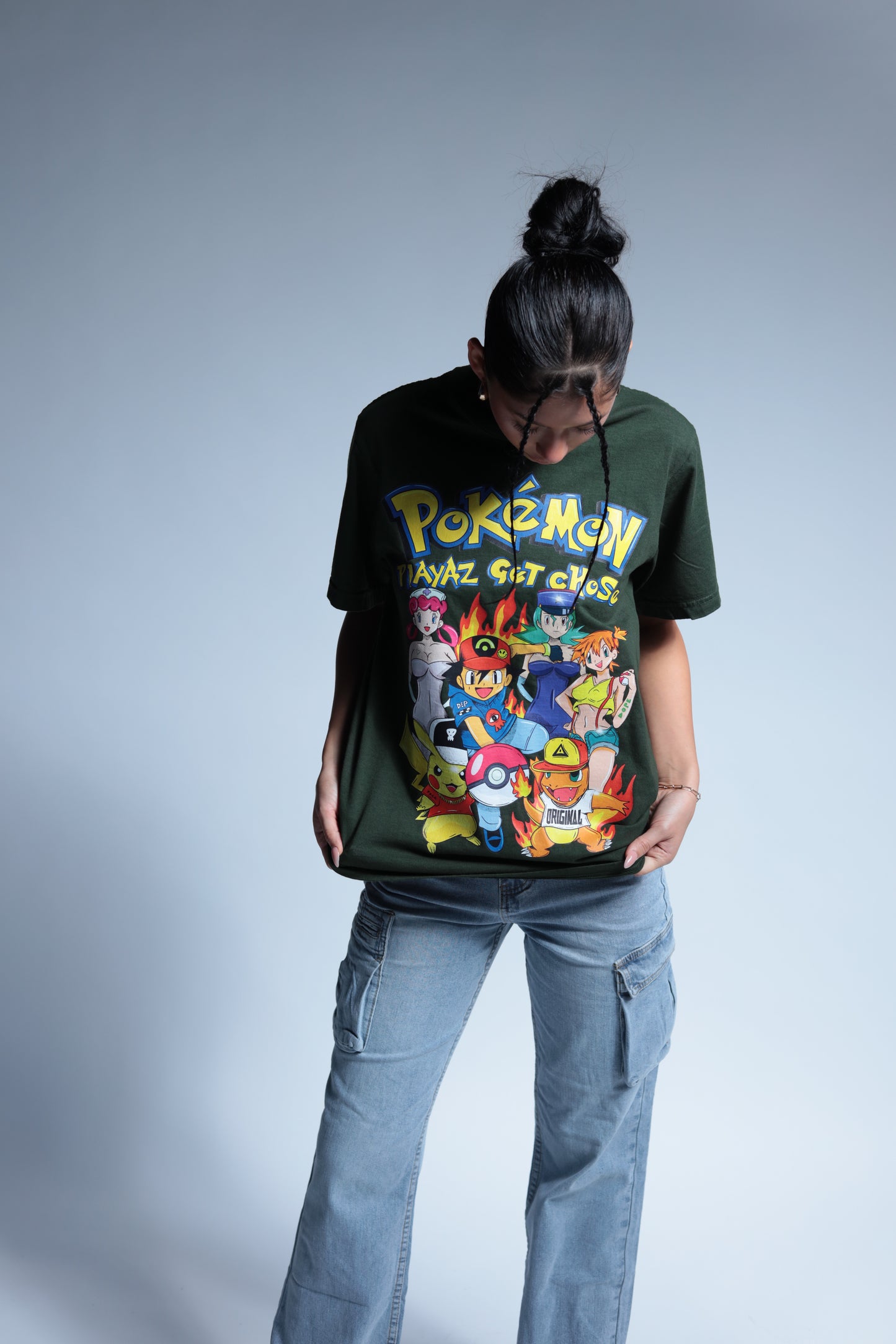 Pocket Monsters inspired design green shirt