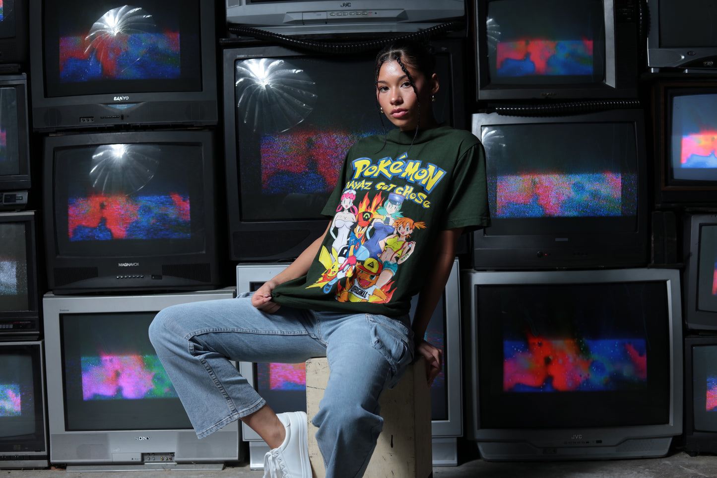 Pocket Monsters inspired design green shirt