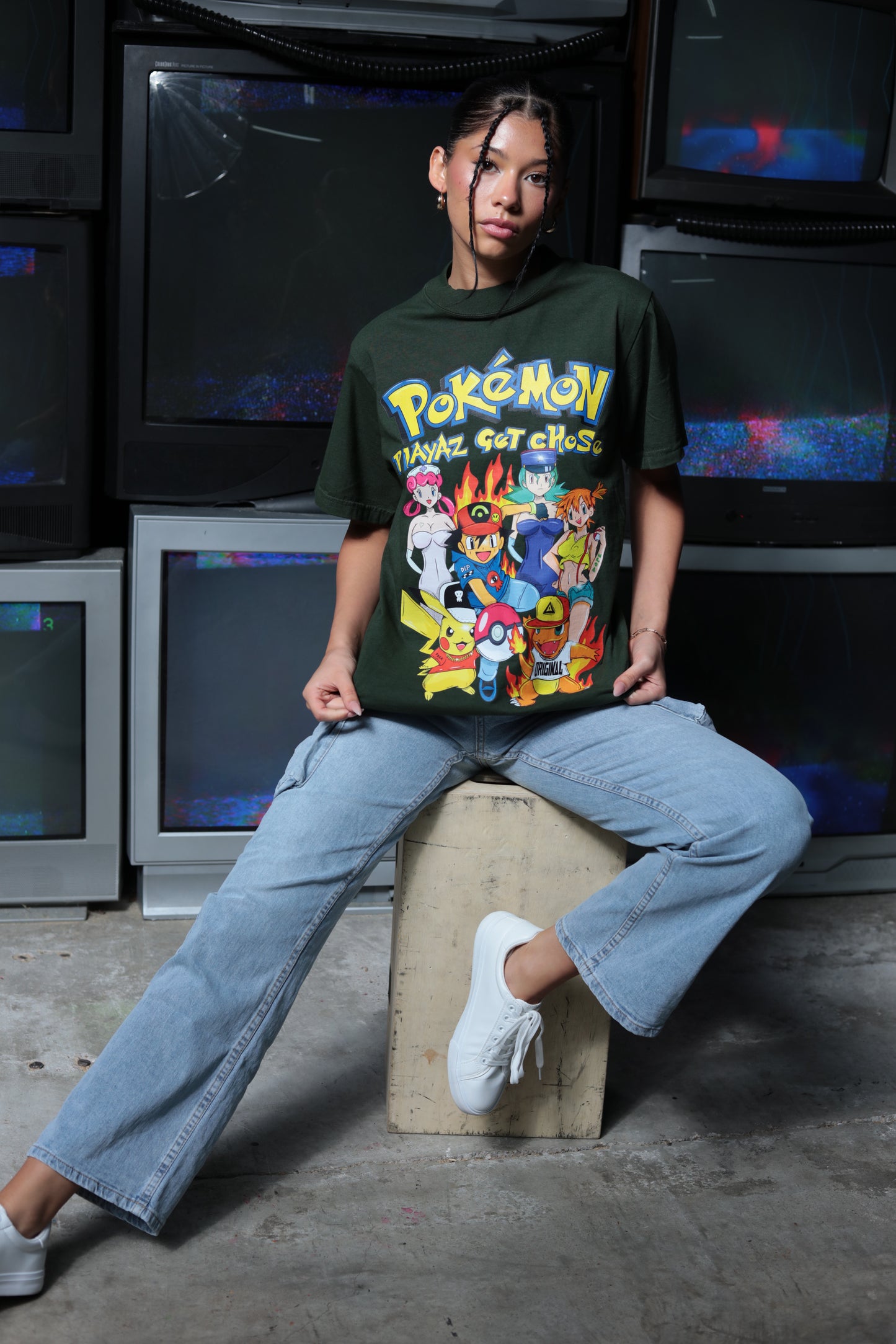 Pocket Monsters inspired design green shirt