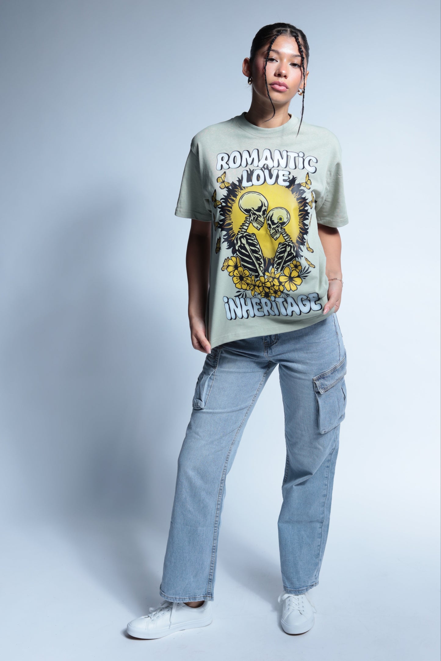 "Romantic Love" short sleeve washed green tee