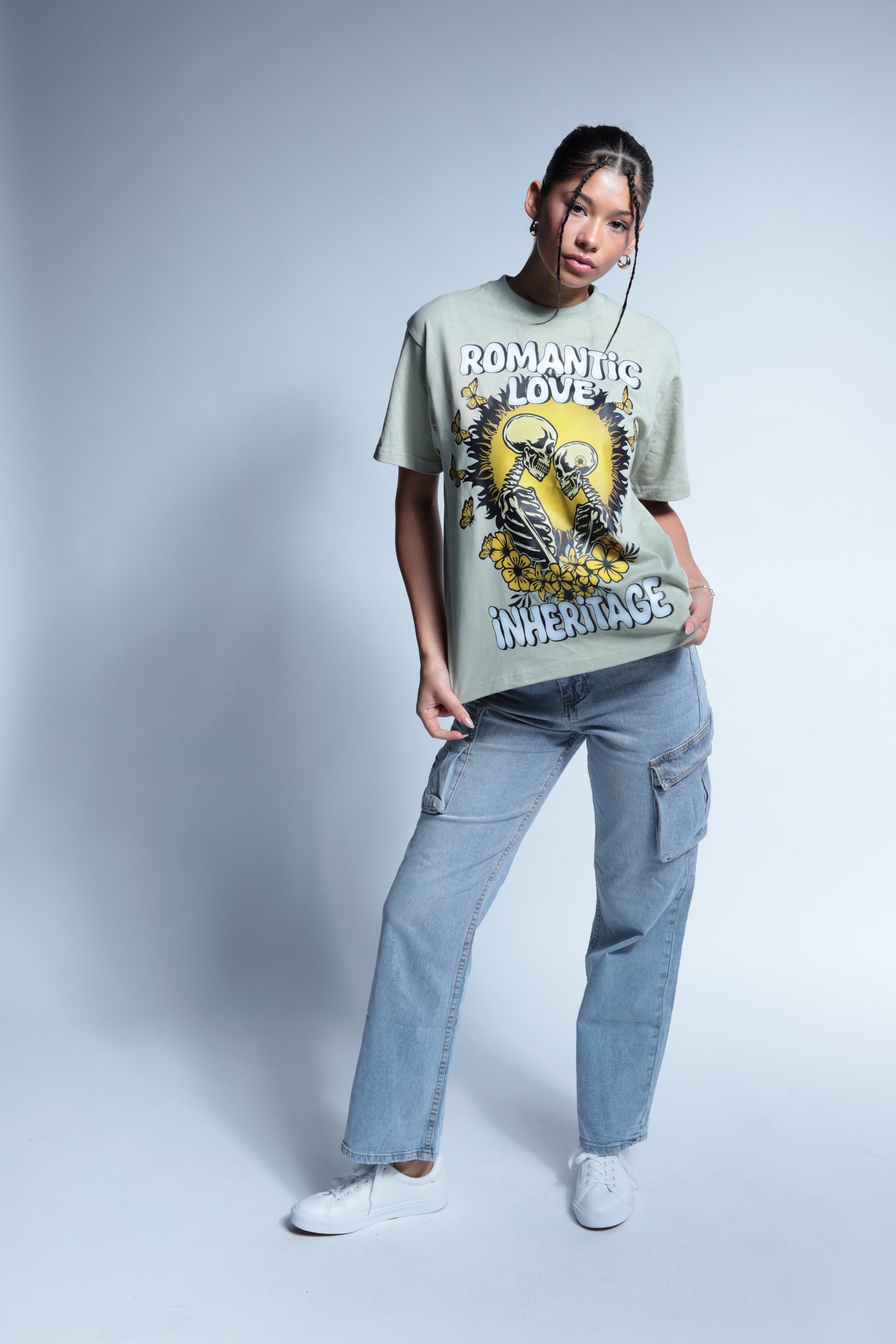 "Romantic Love" short sleeve washed green tee