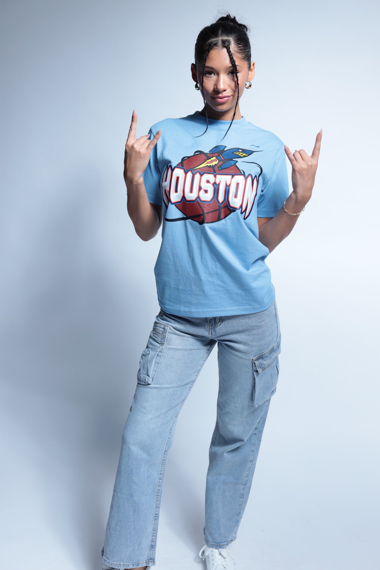 Rocket Houston Classic throwback style short sleeve tee blue