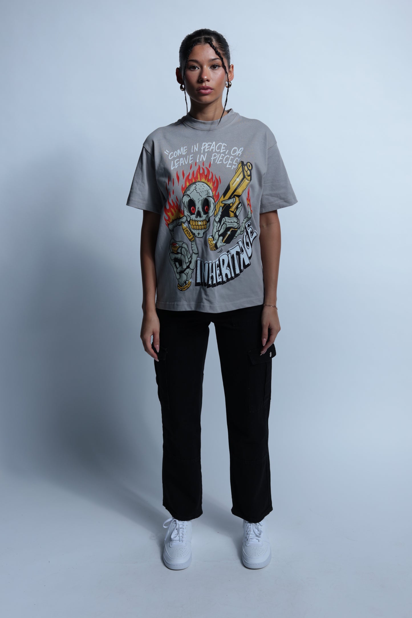 "Come in Peace or Leave In Pieces" graphic tee