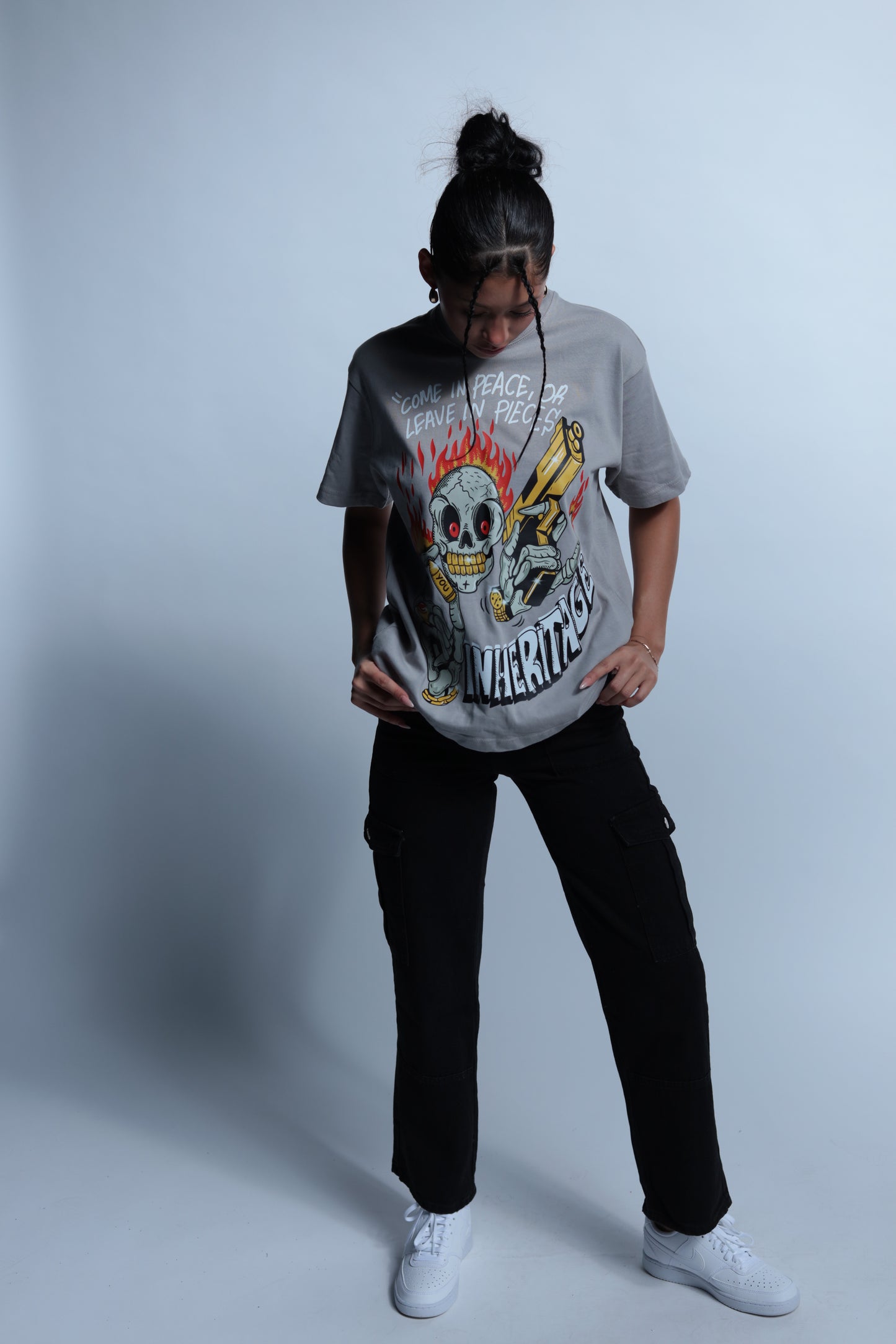 "Come in Peace or Leave In Pieces" graphic tee