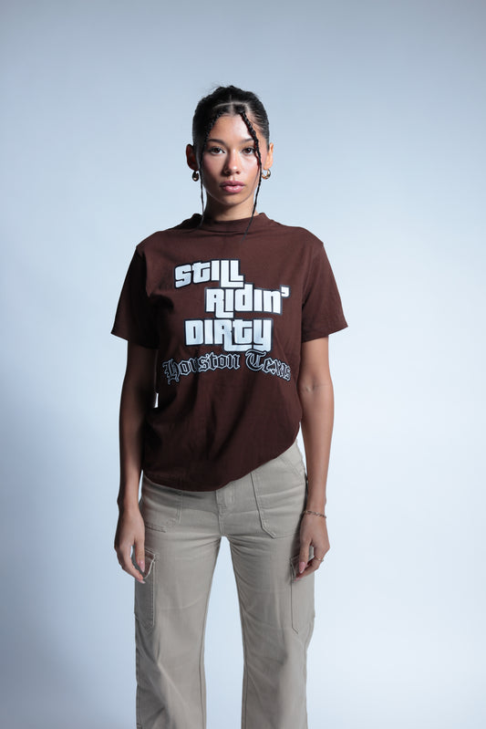 Brown "Still Ridin Dirty" graphic tee