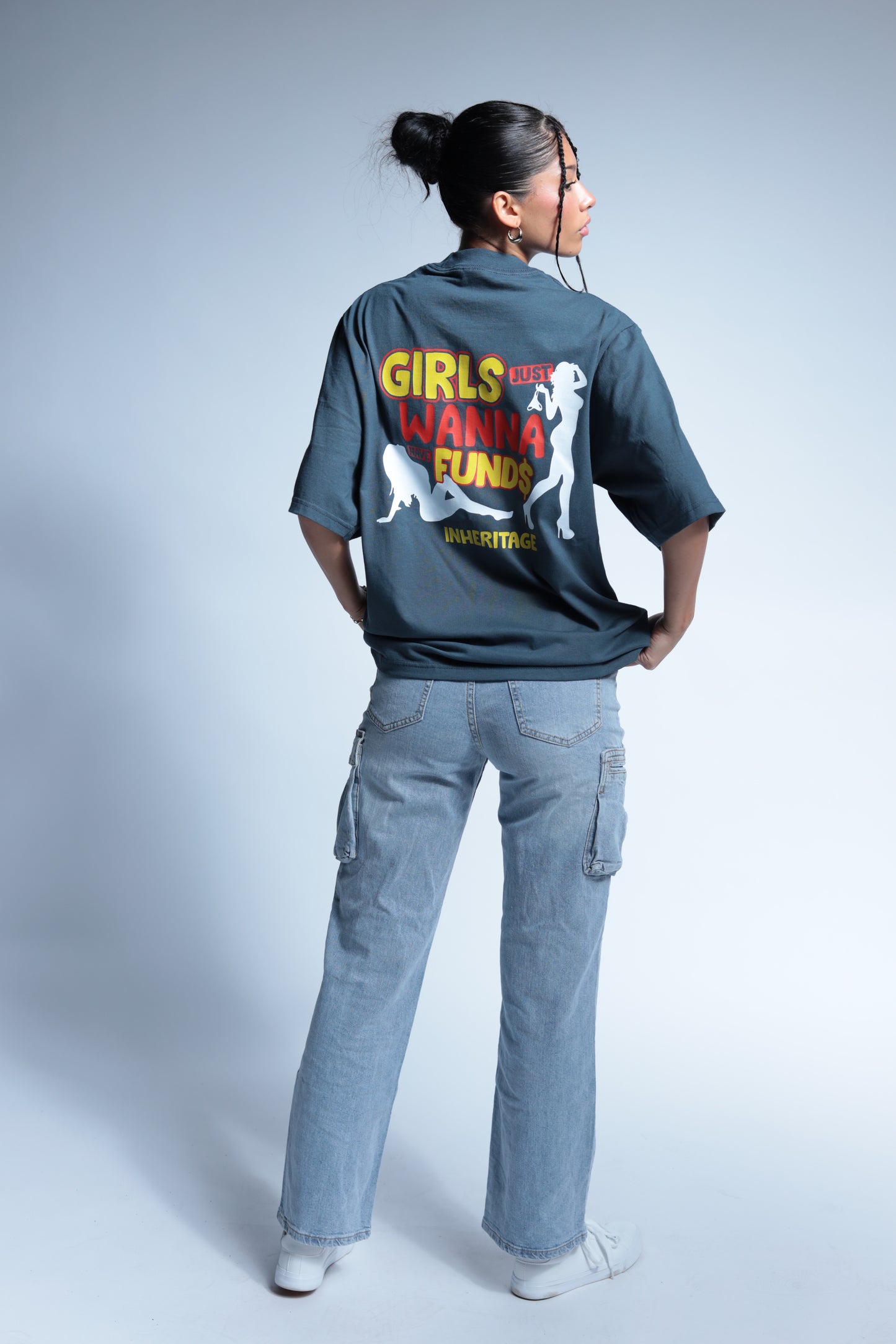 "Girls Just Wanna Have Funds" Oversized blue tee