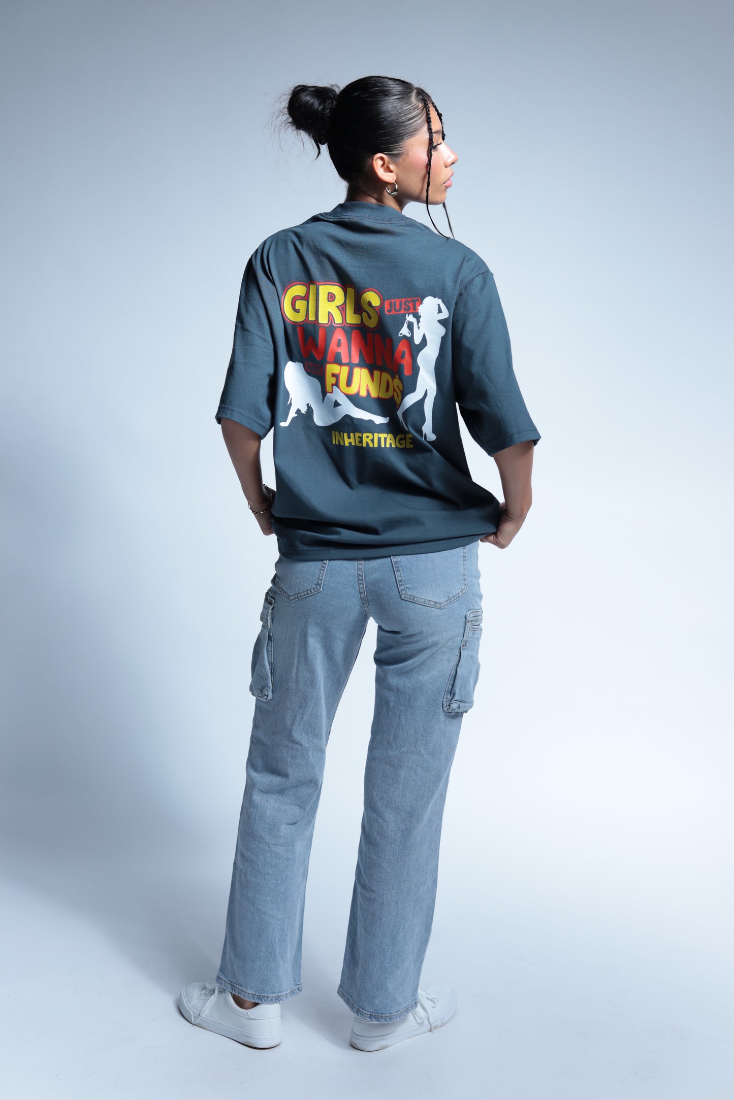 "Girls Just Wanna Have Funds" Oversized blue tee