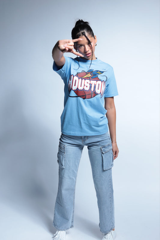 Rocket Houston Classic throwback style short sleeve tee blue