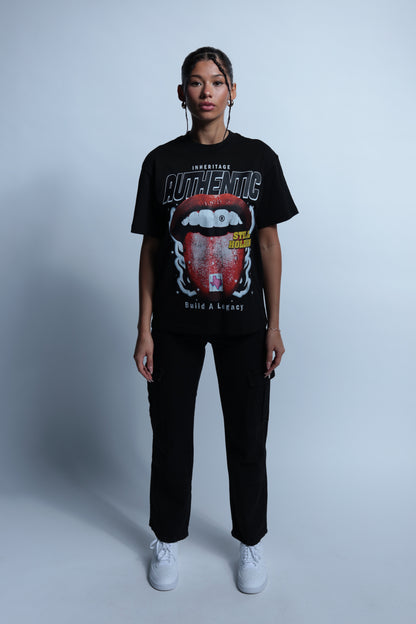 "Authentic" tour style short sleeve black tee