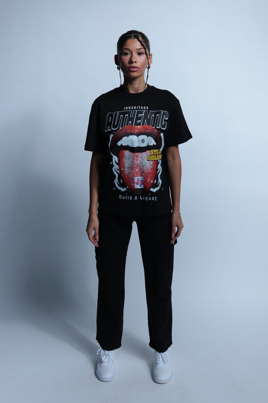 "Authentic" tour style short sleeve black tee