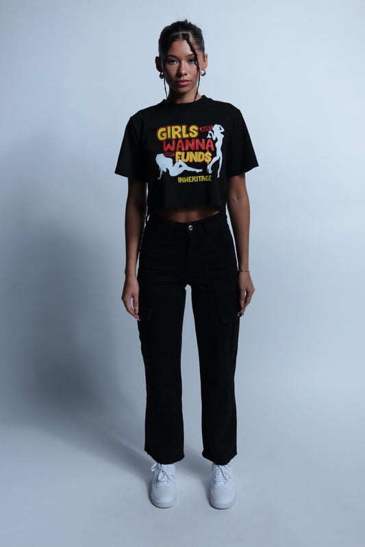 "Girls Just Wanna Have Funds" black crop top