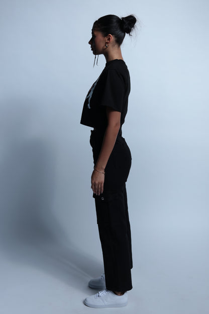 "Girls Just Wanna Have Funds" black crop top