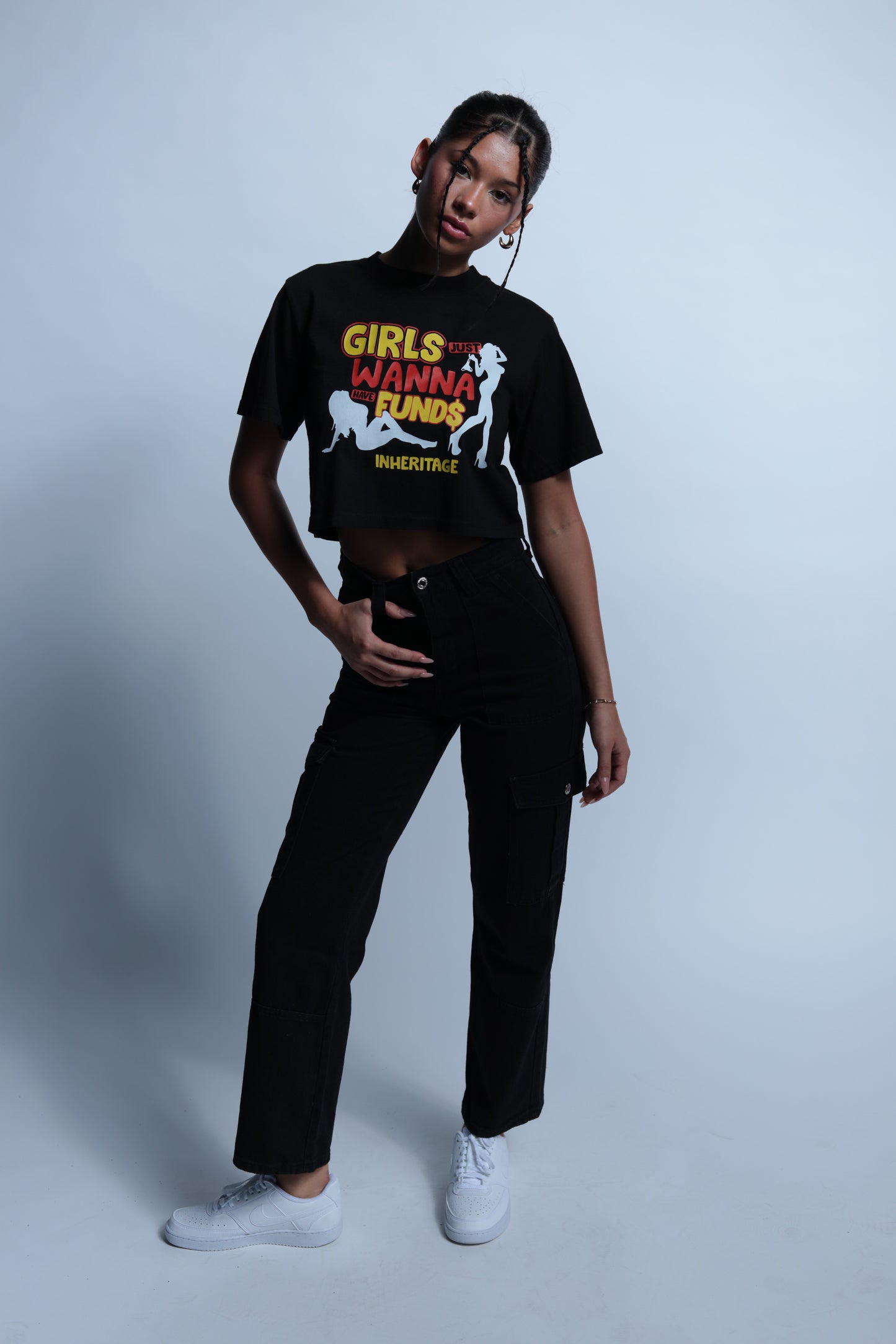 "Girls Just Wanna Have Funds" black crop top
