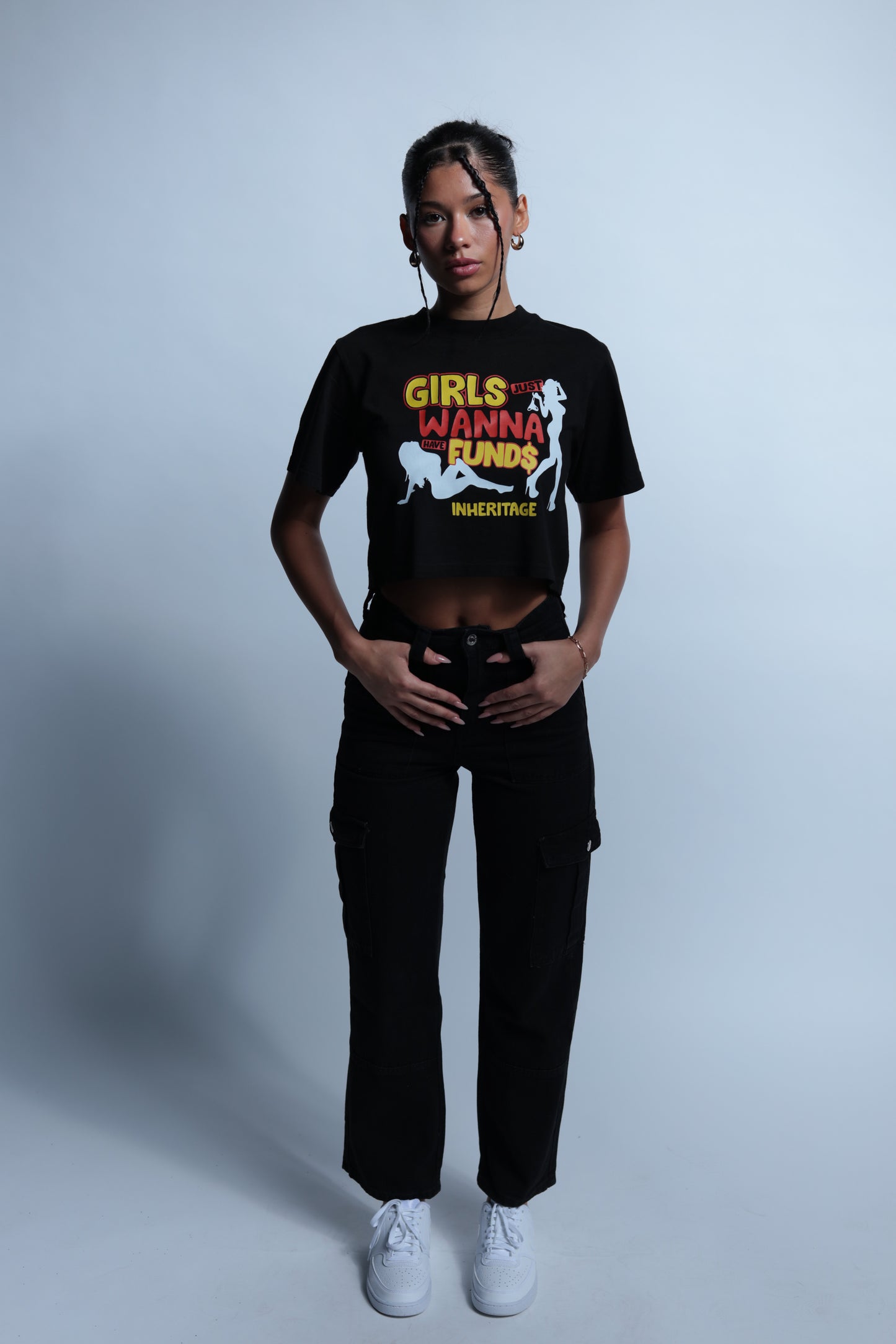 "Girls Just Wanna Have Funds" black crop top