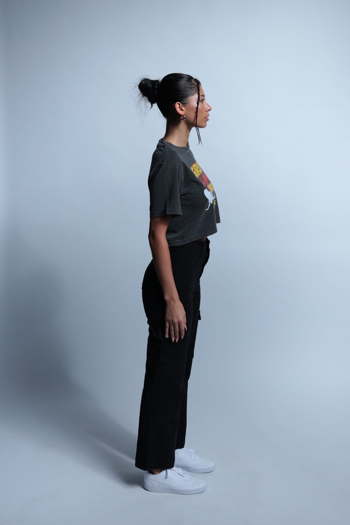 "Girls Just Wanna Have Funds"  Grey crop top
