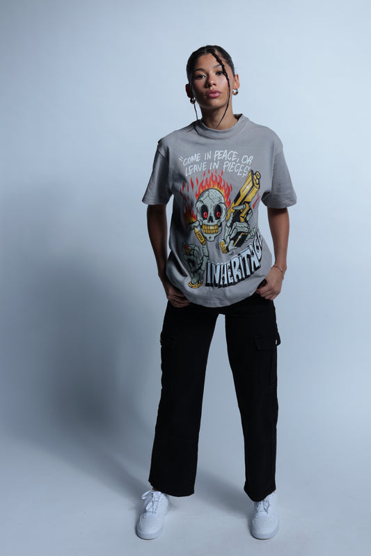 "Come in Peace or Leave In Pieces" graphic tee